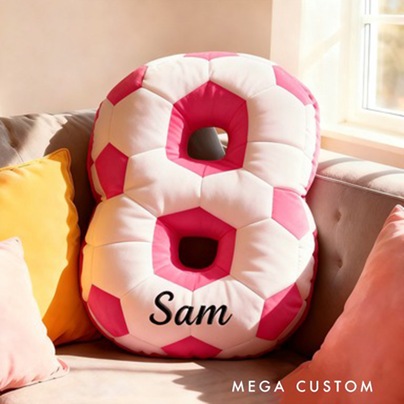 Personalized Soccer Ball Number Pillow with Custom Name Design