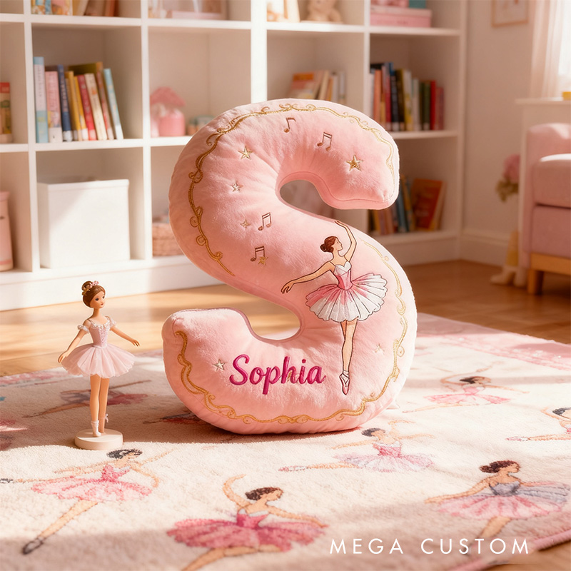 Personalized Graphic 3D Print Elegant Ballerina Alphabet Shaped Pillow for Dance Lovers Initial Pillow Christmas Gift for Kids