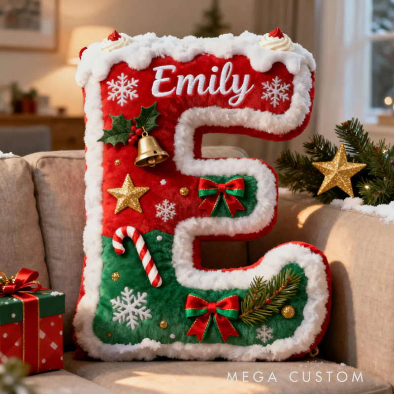 Personalized Christmas Themed Initial Name Graphic 3D Print  Pillow with Name Christmas Gift for Kids