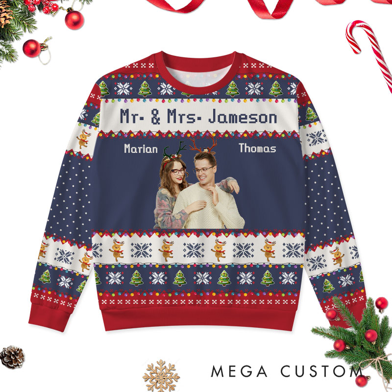 Personalized Couple Christmas Ugly Sweater Husband Wife Couple Edition Ugly Sweater Xmas Gift Sweater with Photo