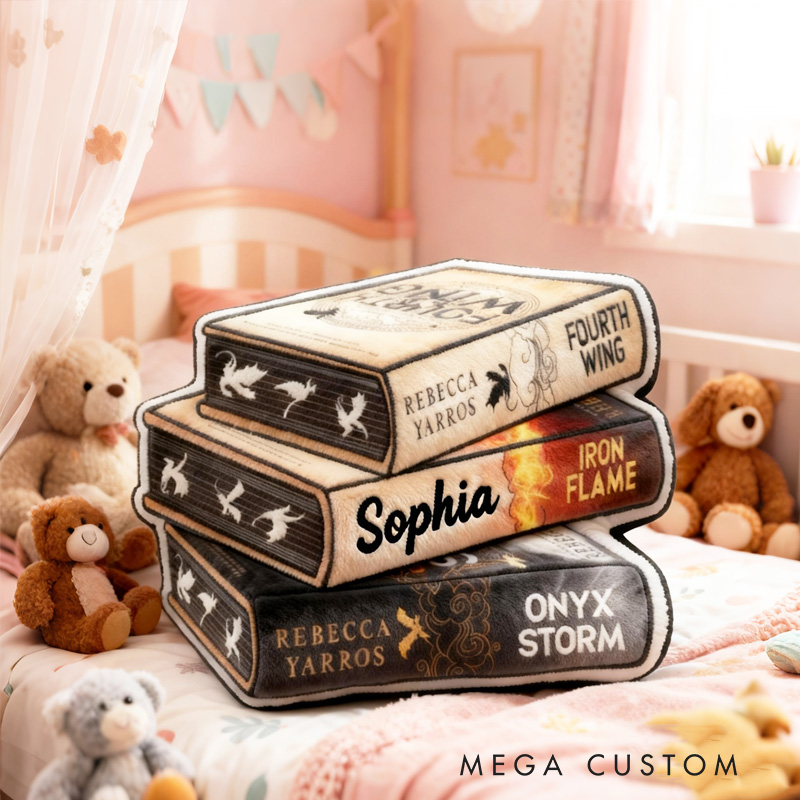 Personalized Book Stack Throw Pillow Fantasy Bookish Pillow with Name for Kids Boy Girl Gift Reading Lover Pillow