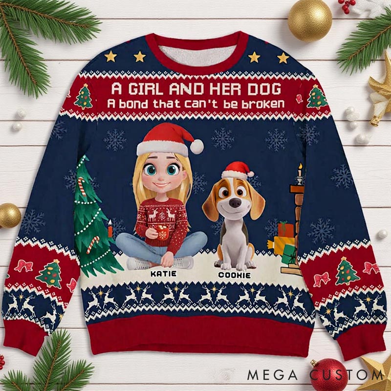 Personalized Dog Lover A Girl And Her Dog Christmas Ugly Sweater