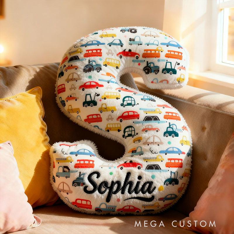 Personalized Car Pattern Letter Pillow Custom Name Alphabet Cushion for Racers and Racing Lovers