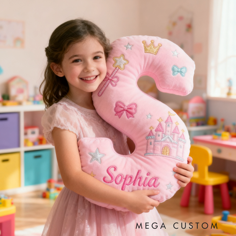 Personalized Pink Castle with Name Graphic 3D Print Pillow Christmas Gift for Kids