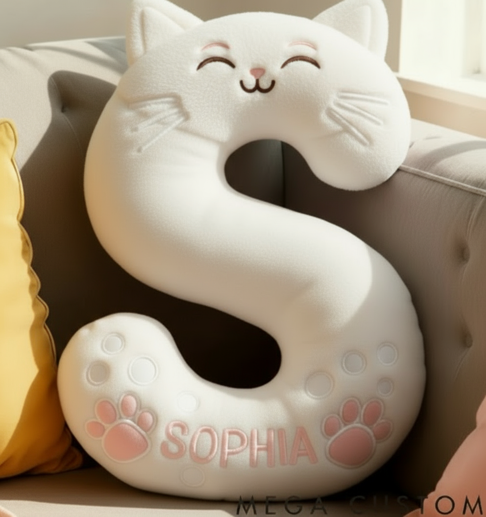 Personalized Cat Lover Funny Cat Letter Pillow Graphic 3D Print Pillow