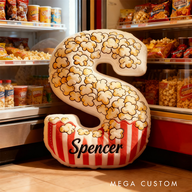 Personalized Popcorn Alphabet Throw Pillow Graphic 3D Print Letter Pillow with Name for Kids Boys Girls Family Baker Christmas Gift