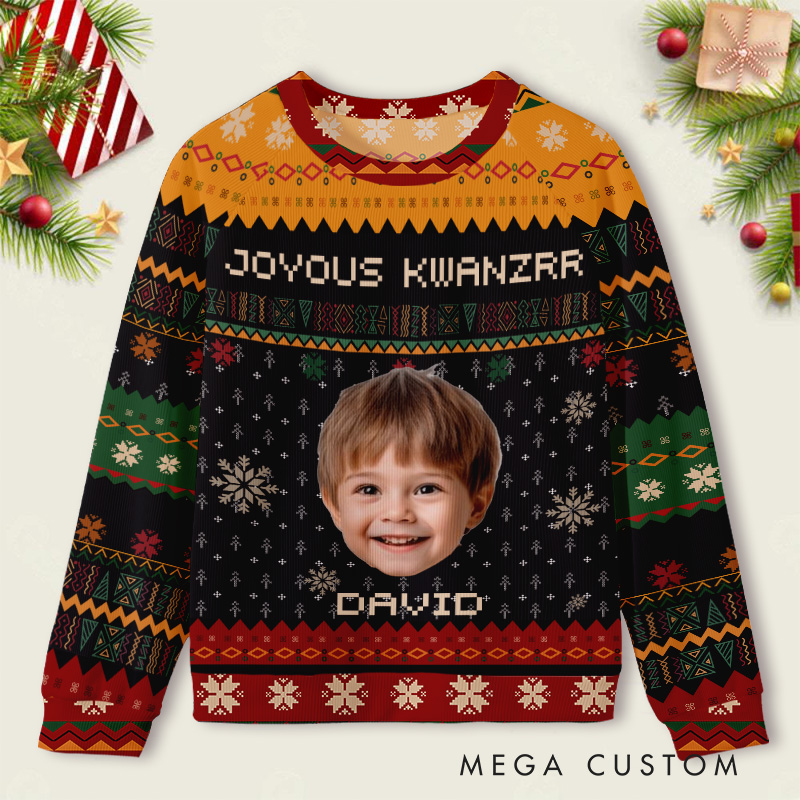 Personalized Joyous Kwanzaa Photo Frame Kids Ugly Christmas Sweater