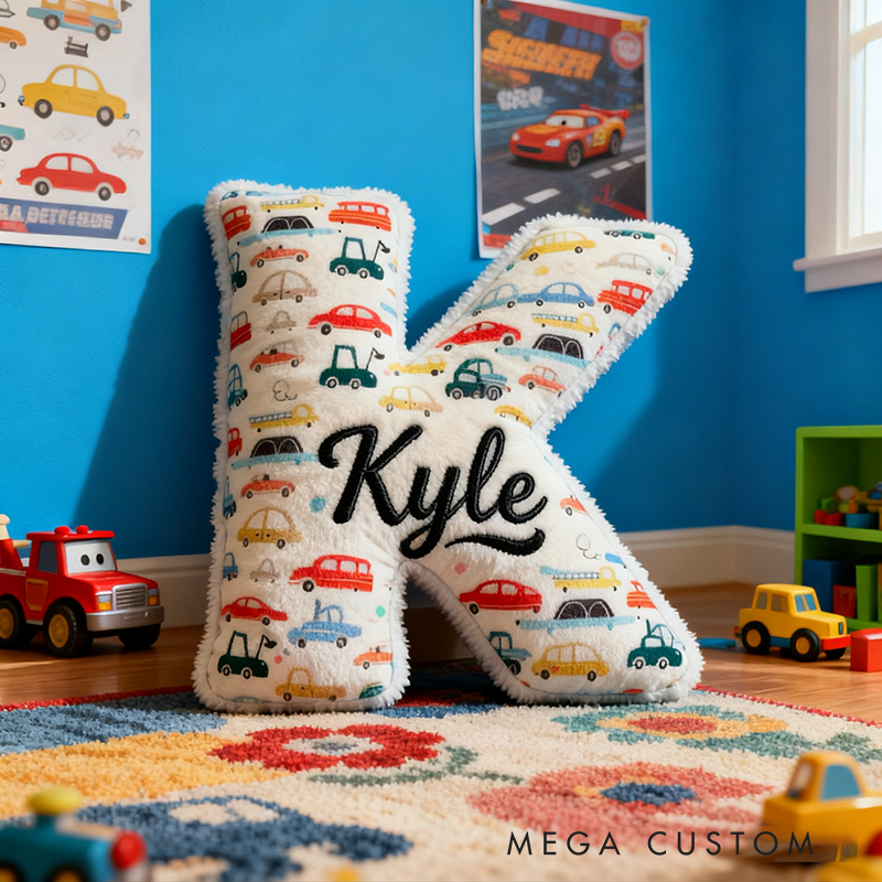 Personalized Car Pattern Letter Pillow Custom Name Alphabet Cushion for Racers and Racing Lovers