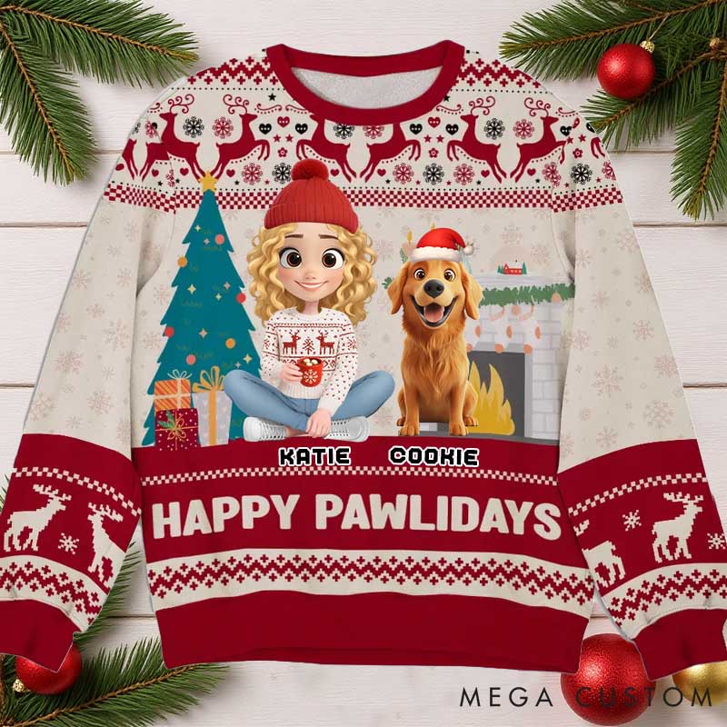 Personalized Dog Lover Happy Pawlidays to You Christmas Ugly Sweater