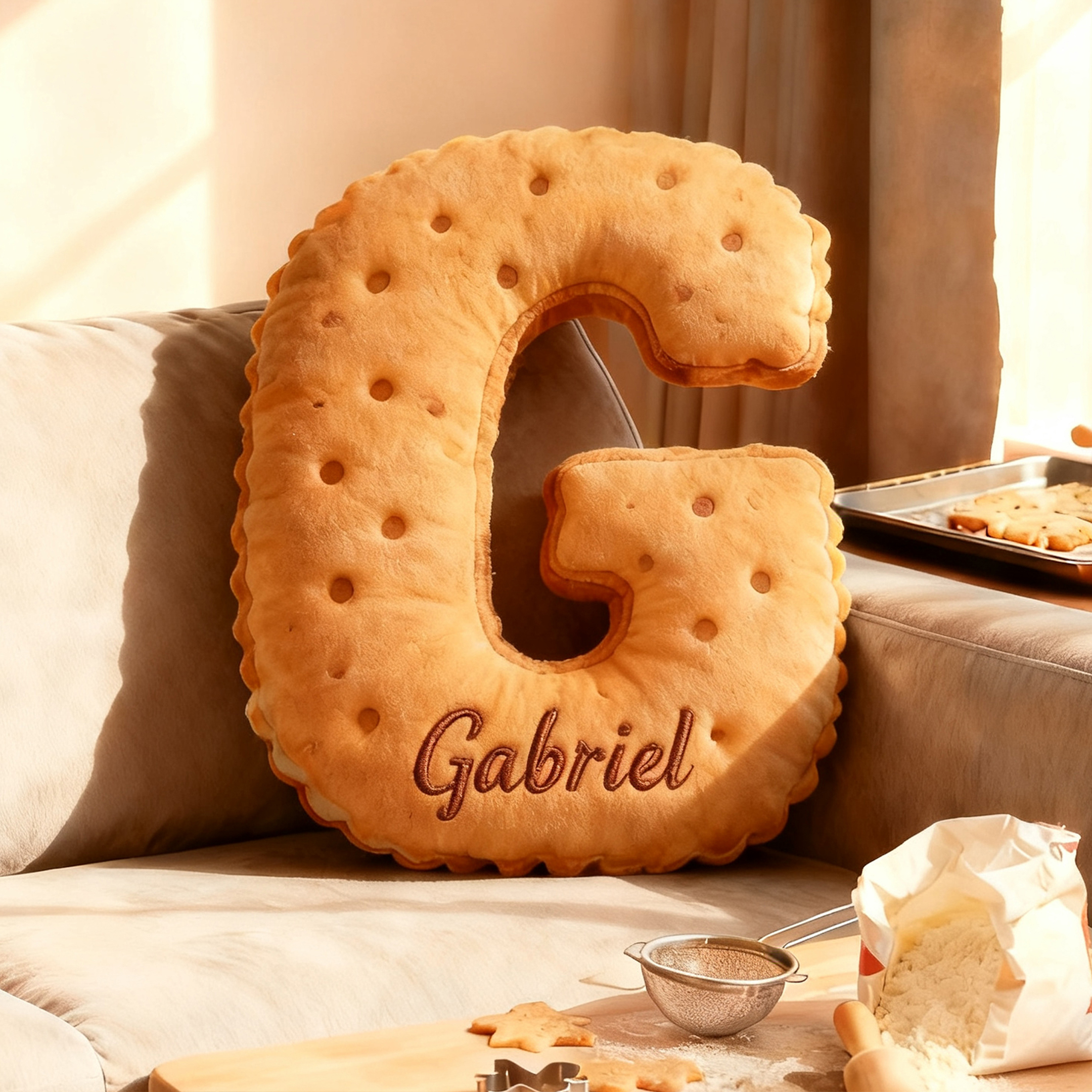 Personalized Cookie Letter Pillow Custom Graphic 3D Print Alphabet Initial Throw Pillow with Name for Baker Chef Christmas Baker Gift Baking Lover