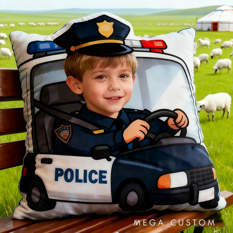 Personalized Cute Policeman Pillow with Custom Photo Graphic 3D Print Pillow Cartoon Police Officer Pillow