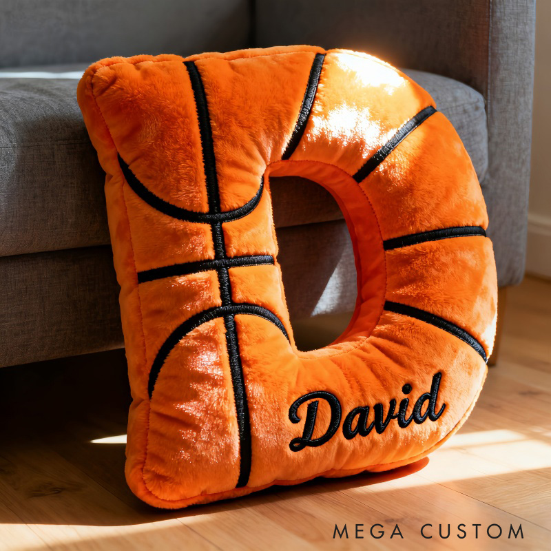 Personalized Graphic3DPrint Basketball Letter Shaped Pillow with Custom Name for Sports Fans