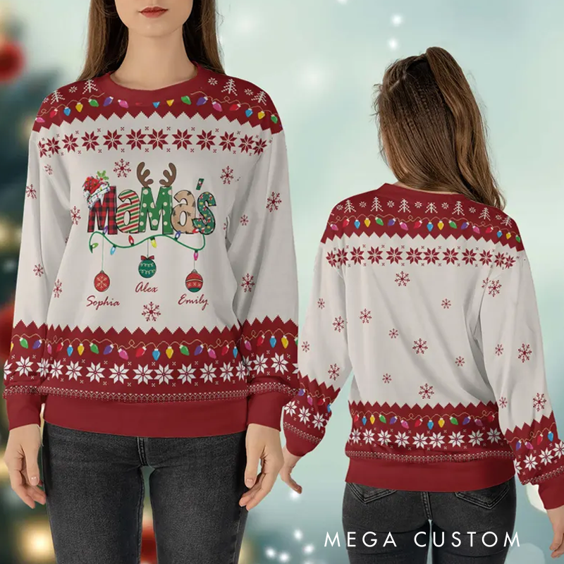 Personalized Mama's Deer Ones Christmas Ugly Sweater Grandma Ugly Sweater Crewneck Merry Christmas Sweatshirt Reindeer Christmas Gift