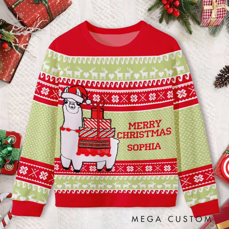 Personalized Llama Christmas Sweater Kids Ugly Christmas Sweater