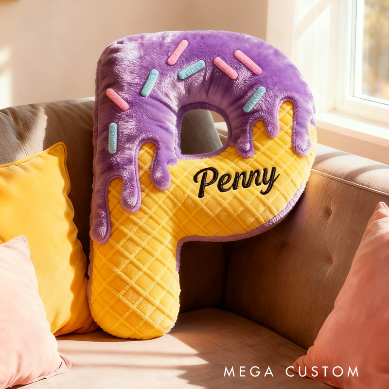 Personalized Ice Cream Letter Name Custom Kids Gift Sweet Dessert Colorful Fun Soft Decorative Graphic 3D Print Pillow