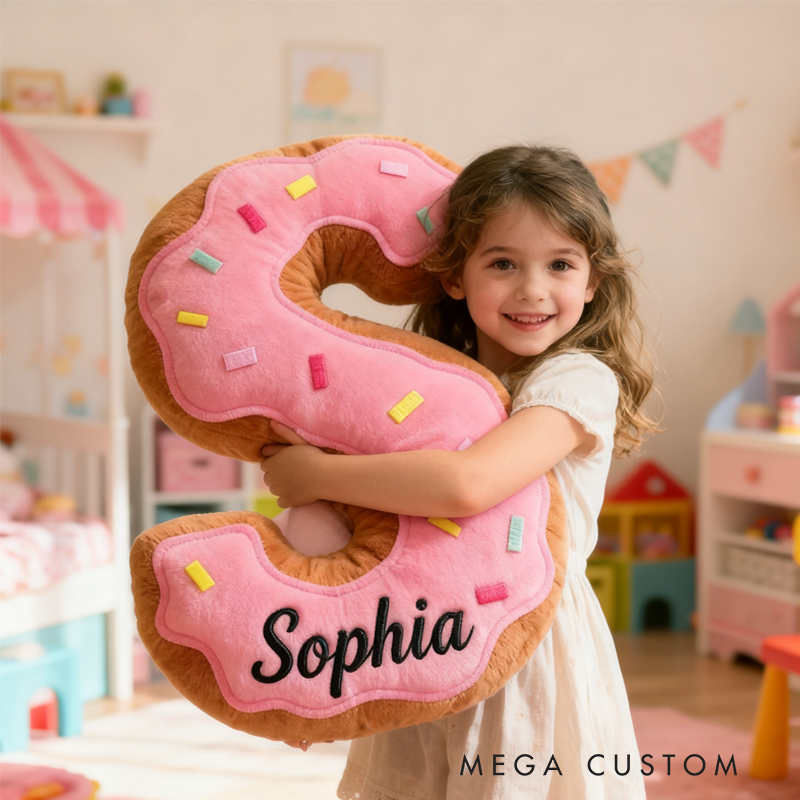 Personalized Cute Donuts Initial Graphic 3D Print Pillow with Name Christmas Gift for Kids