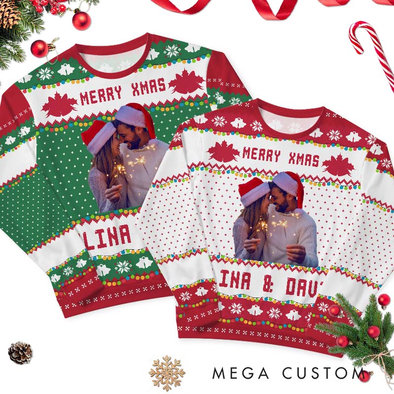 Personalized Christmas Couple Ugly Sweater Husband Wife Anniversary Christmas Sweater Couple Ugly Sweater with Photo