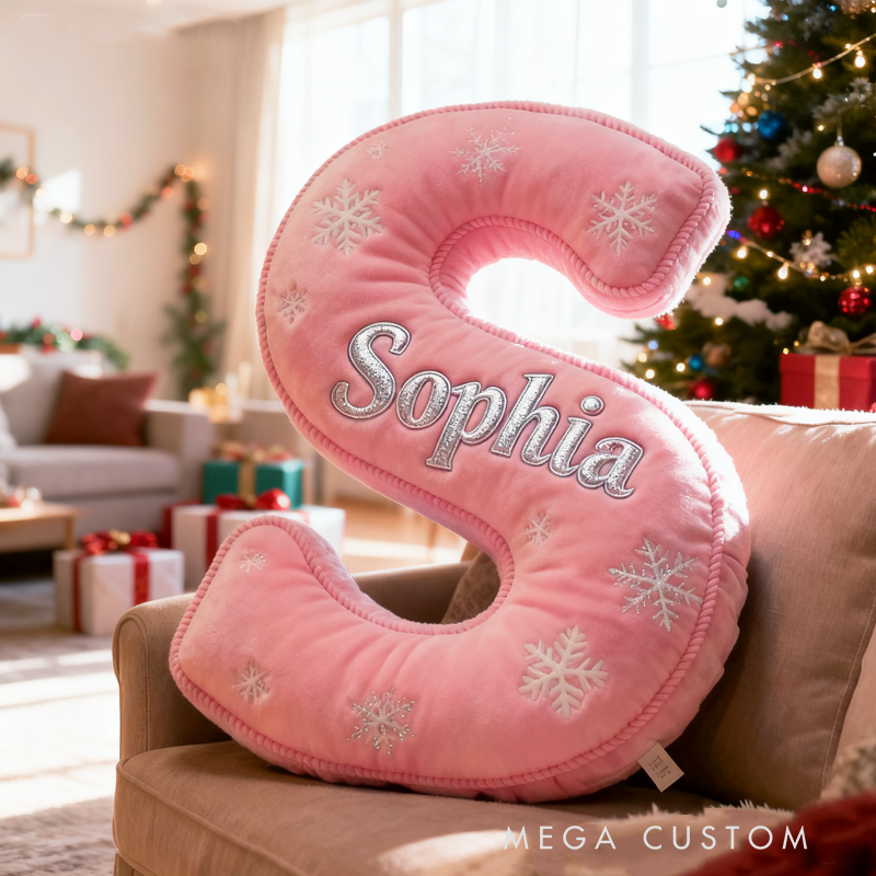 Personalized Blue Snowflakes Initial Graphic 3D Print Pillow with Name Christmas Gift for Kids
