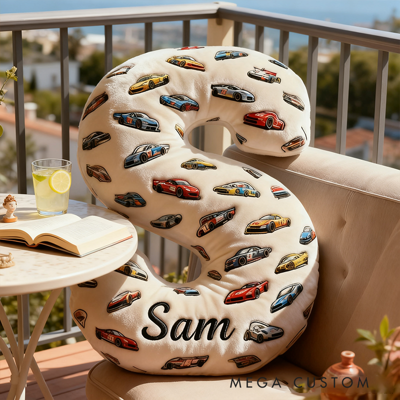 Personalized Racing Letter Pillow Custom Name and Alphabet Initial Shaped Cushion Graphic 3D Print Gift for Car Enthusiasts and Racing Lovers