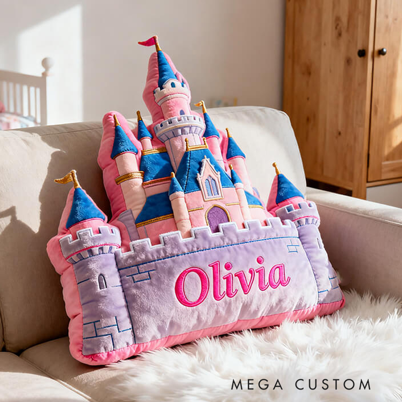 Personalized Cartoon Castle with Name Graphic 3D Print Pillow Christmas Gift for Kids Birthday Gift