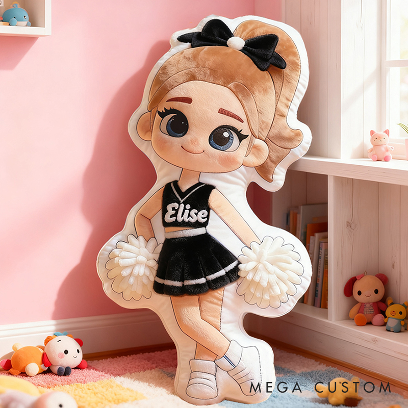 Personalized Cheerleader Gift Pillow with Custom Name and Pom-Poms