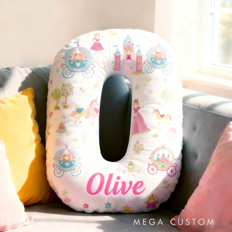 Personalized Cartoon Cute Princess with Name Pillow Christmas Gift for Kids Family