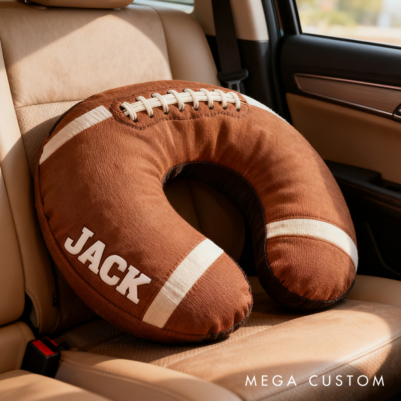 Personalized Football U-Shaped Pillow with Custom Name for Sports Fans and Travelers