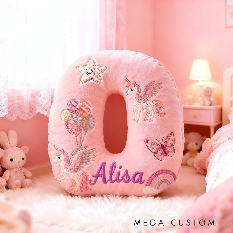Personalized Pink Rainbow Letter Initial Custom Name Soft Decorative Gift Magical Girls Room Cozy Alphabet Shape  Graphic 3D Print Pillow