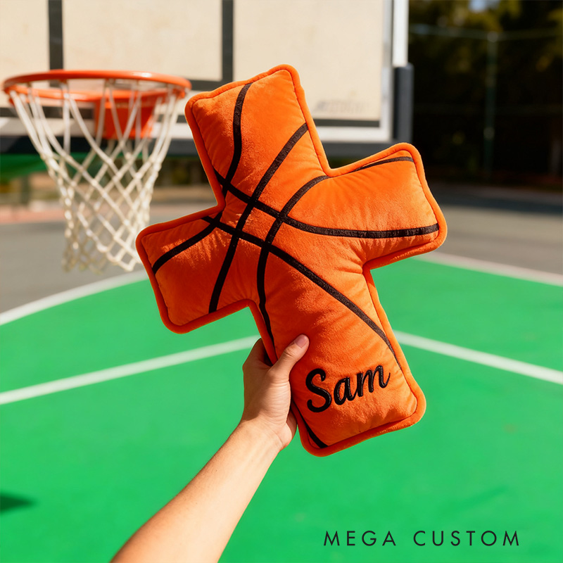 Personalized Basketball Ball Cross Pillow with Custom Home Decor Graphic 3D Print Pillow Christian Sports Gift Religious Gift for Basketball Lover