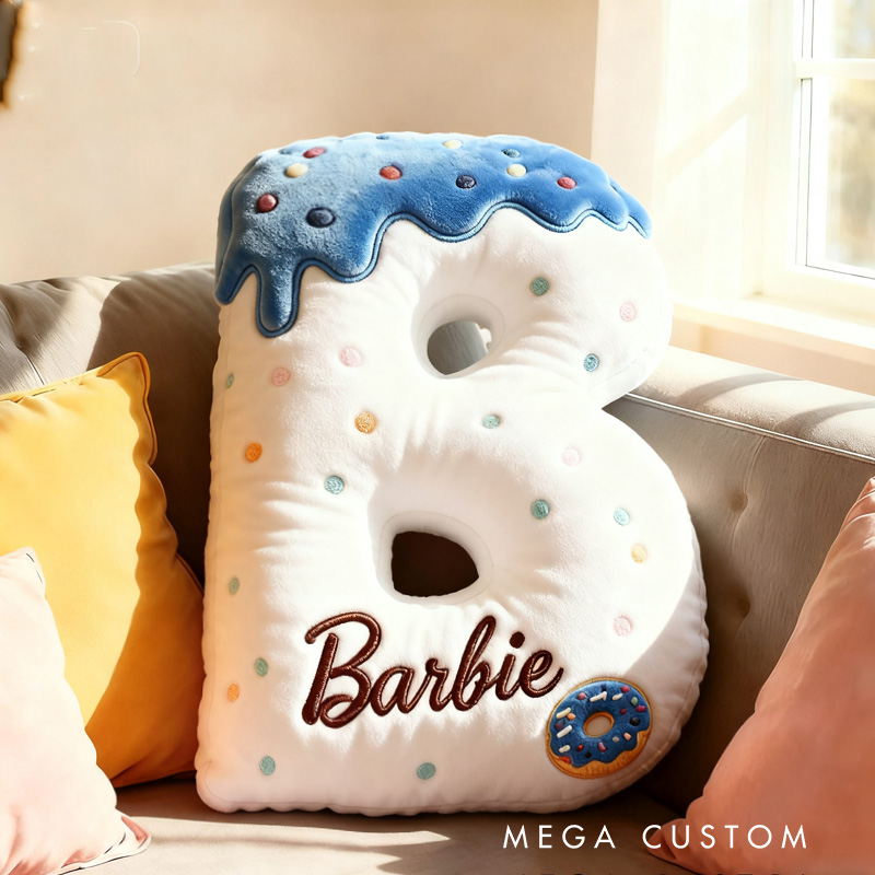 Personalized Blue Donut Alphabet Throw Pillow Graphic 3D Print Donut Letter with Name for Kids Boys Girls Family Baker Christmas Gift