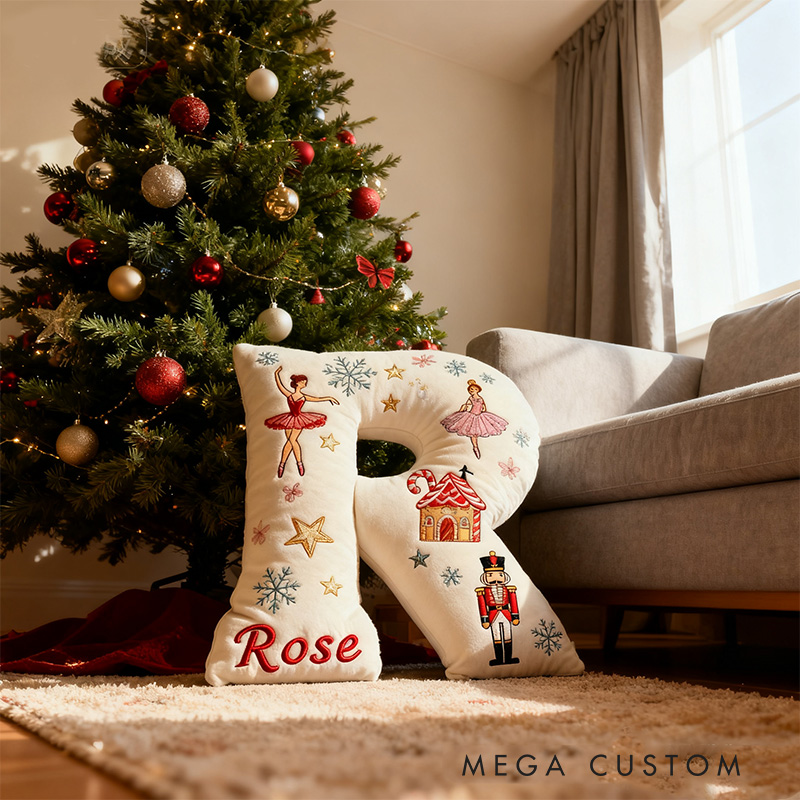 Personalized Graphic 3D Print Nutcracker Ballerina Alphabet Shaped Pillow for Dance Lovers Initial Pillow Christmas Gift for Kids