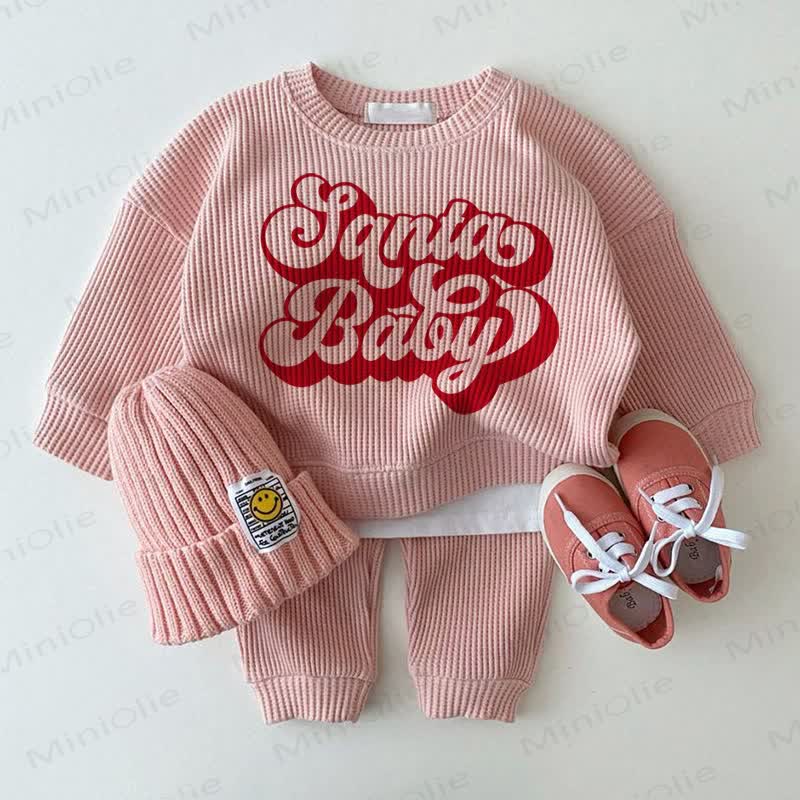 SANTA BABY Baby Pink 2-piece Waffle Set