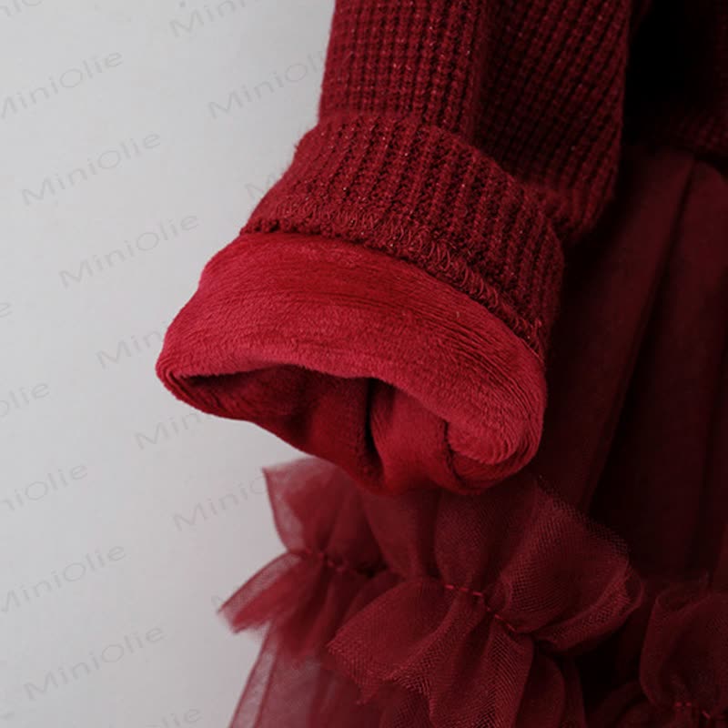 Baby Girl Bear Bow Red Fleece Lined Mesh Dress