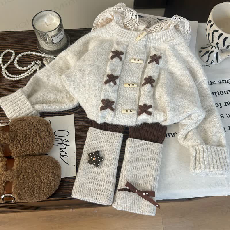 Toddler Kid Girl Lace White Sweater/Leggings