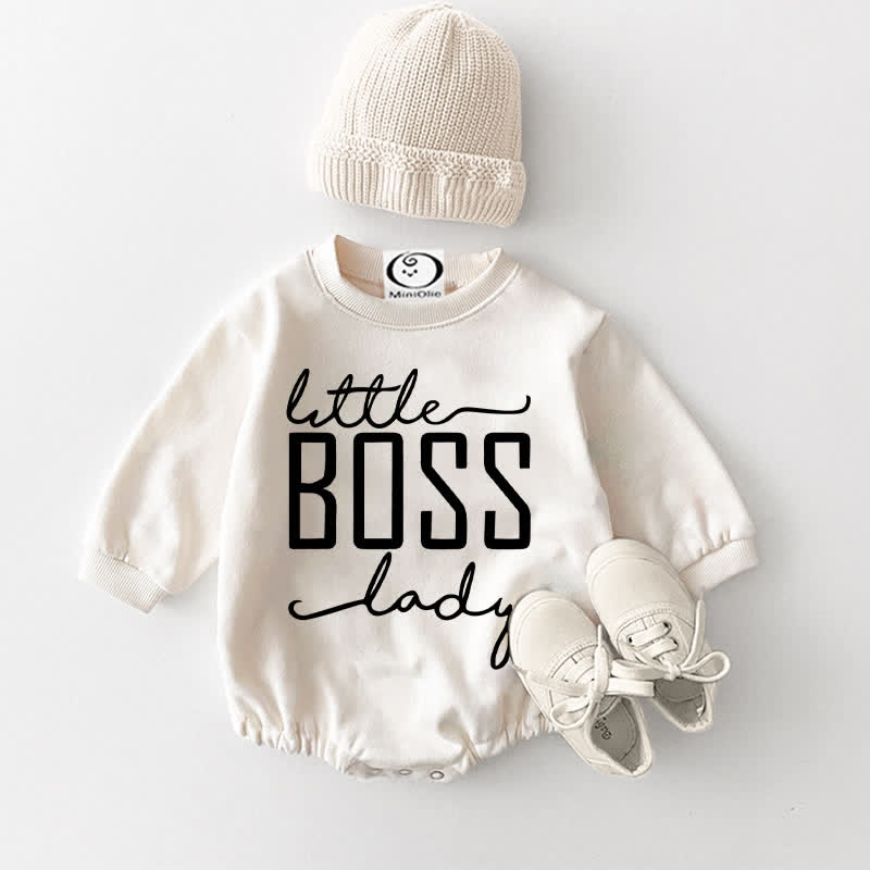 LITTLE BOSS LADY Baby White Bodysuit
