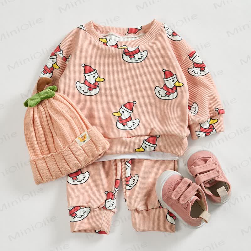 Baby Christmas Duck Pink Waffle 2-piece Set