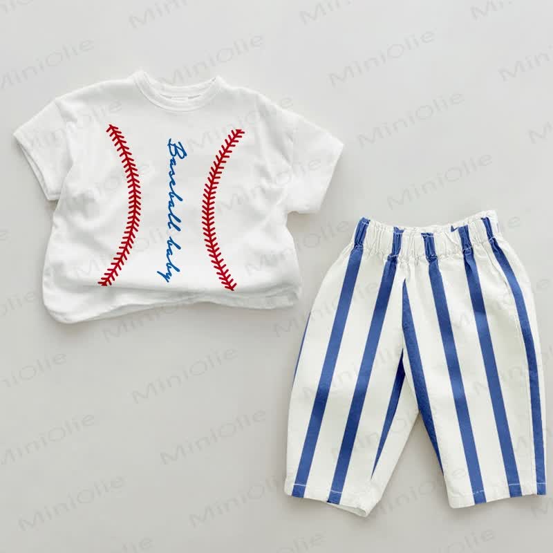 BASEBALL BABY Baby Blue Vertical Striped 2-piece Set