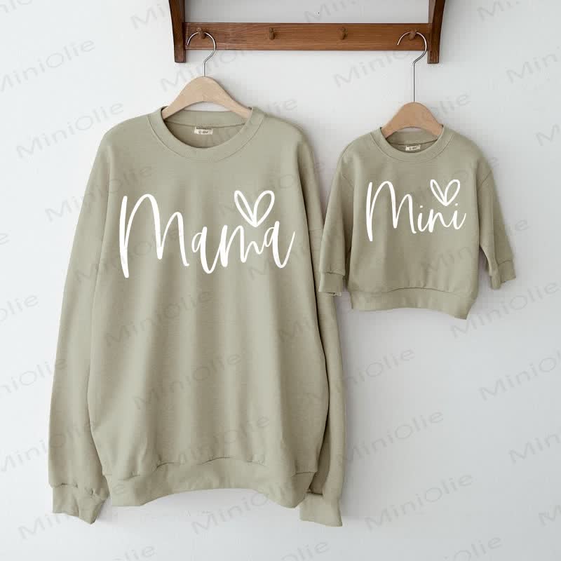 MAMA MINI Grey Green Heart Family Sweatshirt