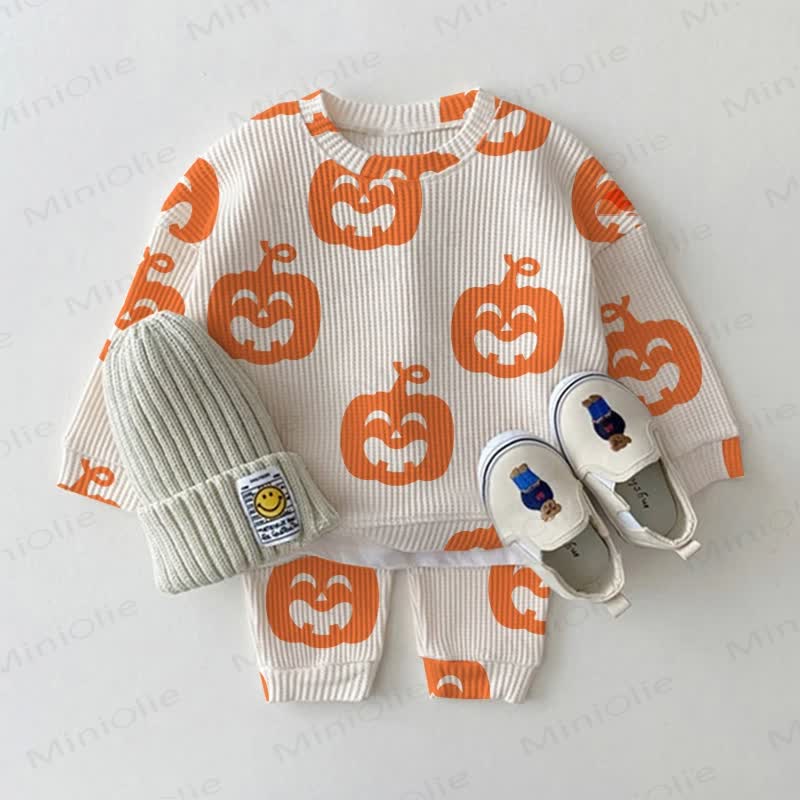 Baby Toddler Halloween Pumpkin Waffle 2-piece Set