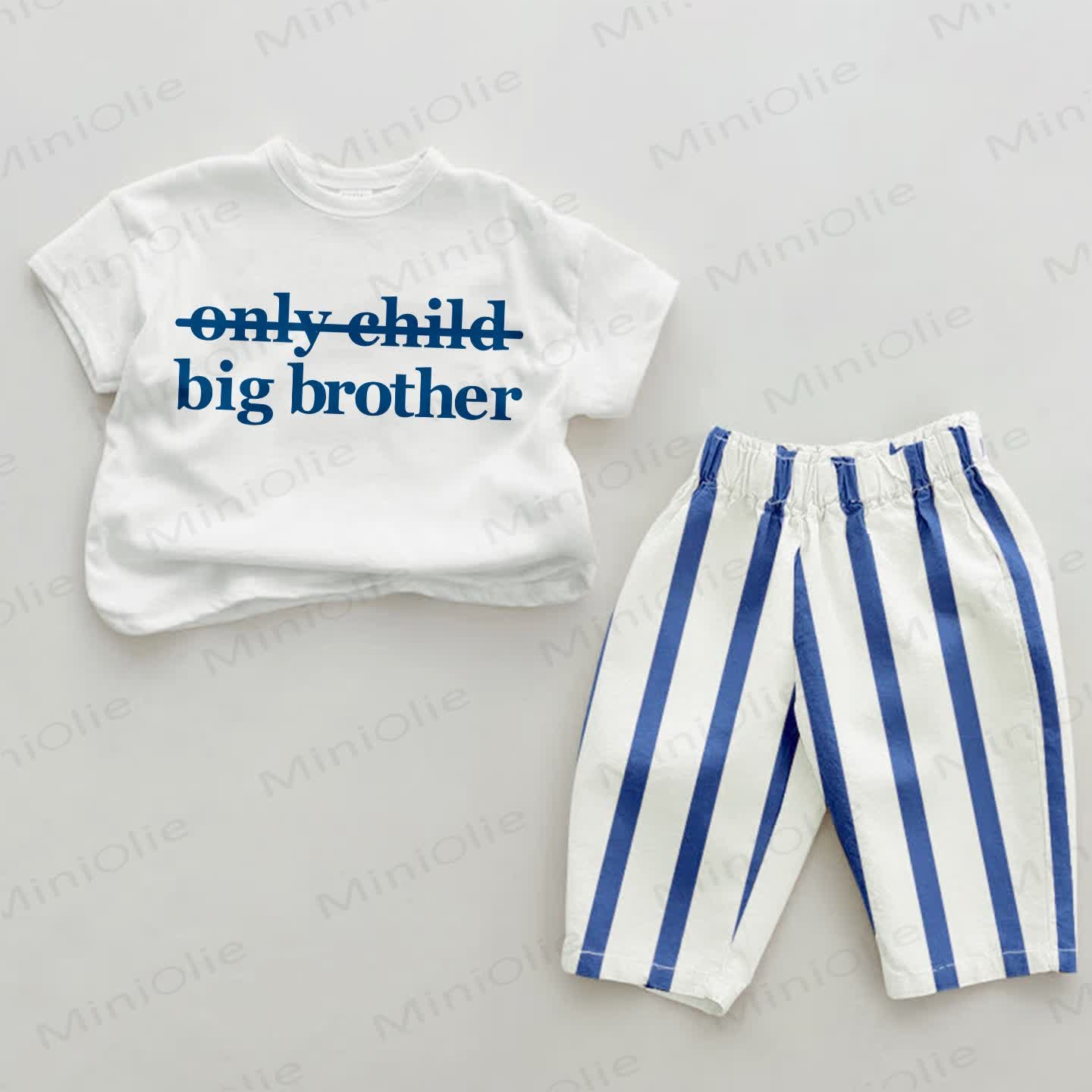 BIG BROTHER Baby Blue Vertical Striped 2-piece Set