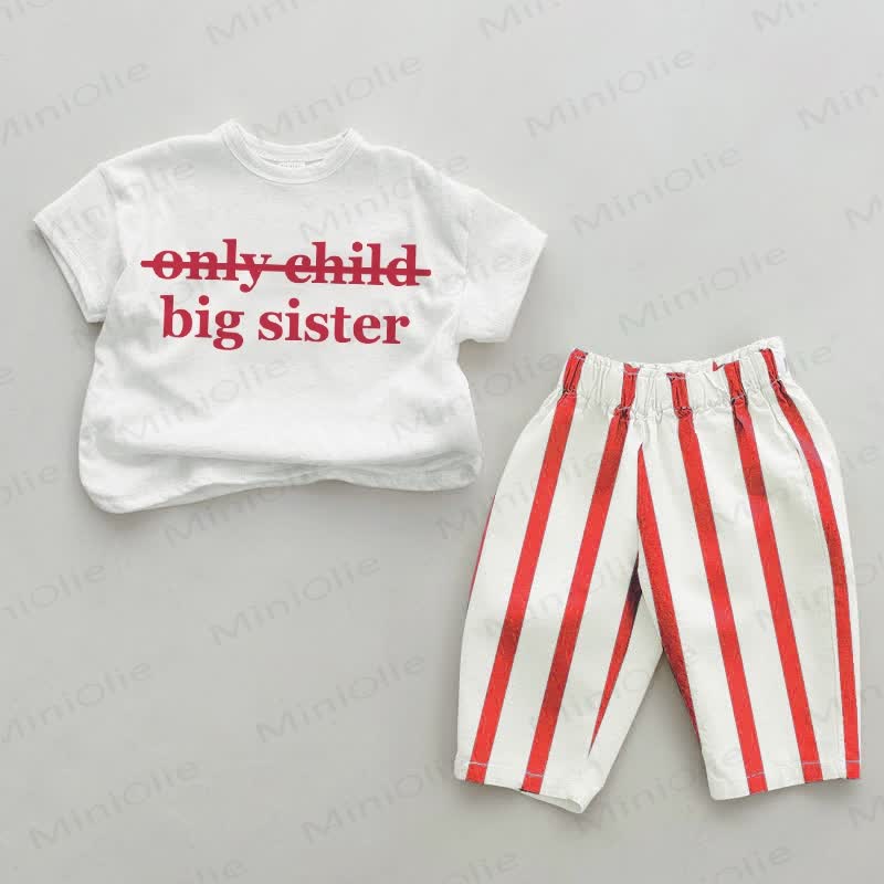 BIG SISTER Baby Red Vertical Striped 2-piece Set