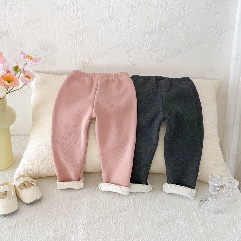 Baby Toddler Girl Knit Lace Fleece Lined Leggings