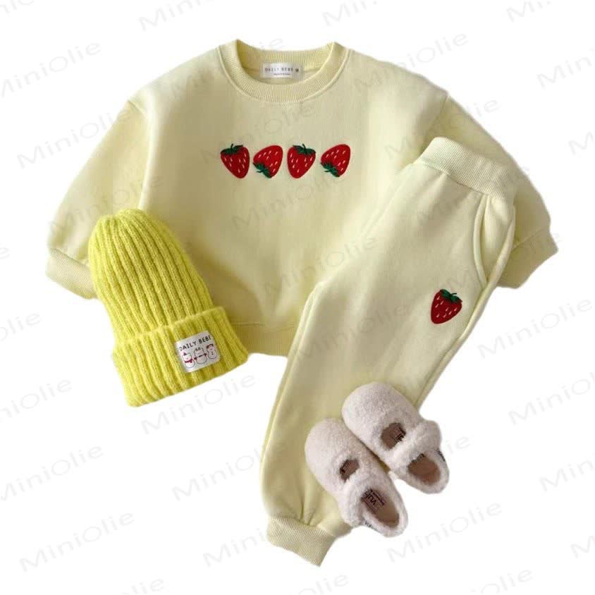 Baby Toddler Strawberry Embroidered Sweatshirt 2-piece Set