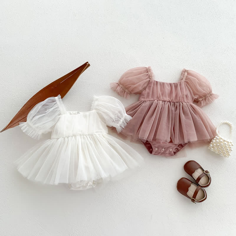 Baby Solid Color Tutu Skirted Bodysuit