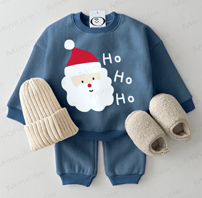 HO HO HO Baby Christmas Santa Claus Sweatshirt 2-piece Blue Set