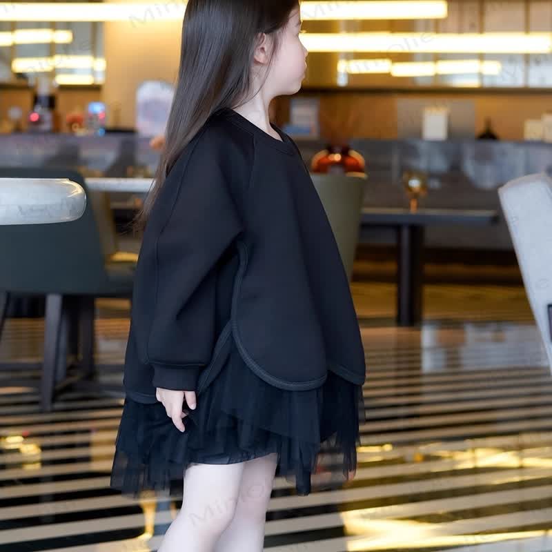 Toddler Kid Girl Knit Mesh Fleece Lined Dress