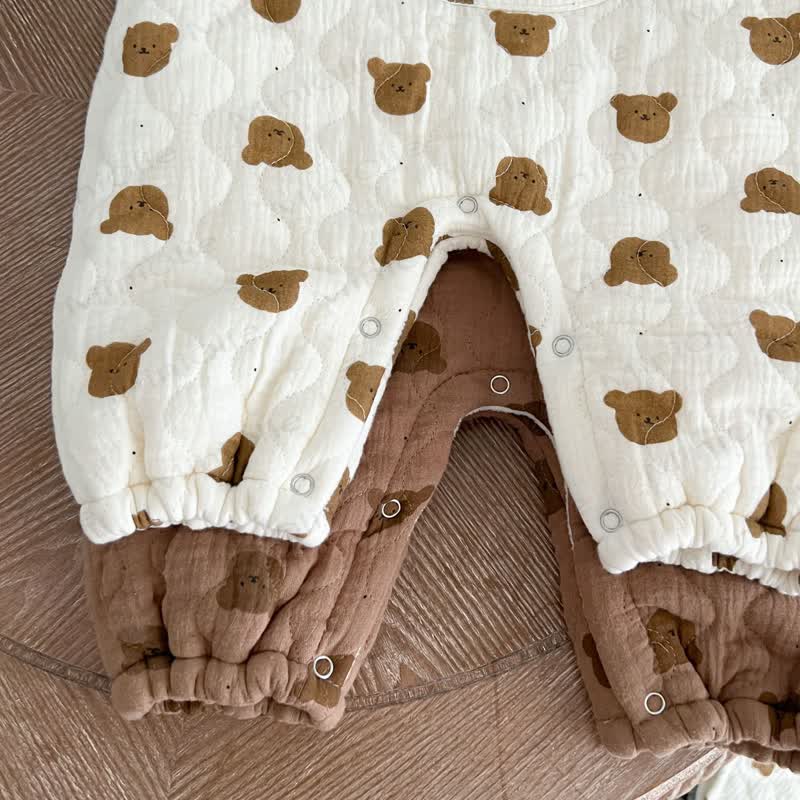 Baby Quilted Bear Pocket Romper with Hat
