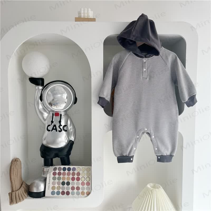 Baby Striped Hooded Soft Romper