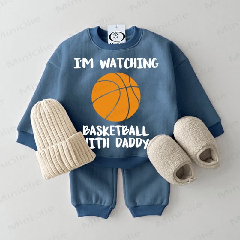 I'M WATCHING BASKETBALL WITH DADDY Baby 2-piece Blue Set