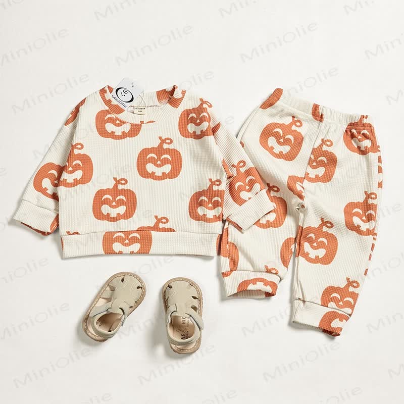 Baby Toddler Halloween Pumpkin Waffle 2-piece Set